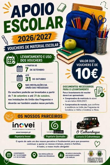 APOIO ESCOLAR 2026/2027 | VOUCHERS DE MATERIAL ESCOLAR